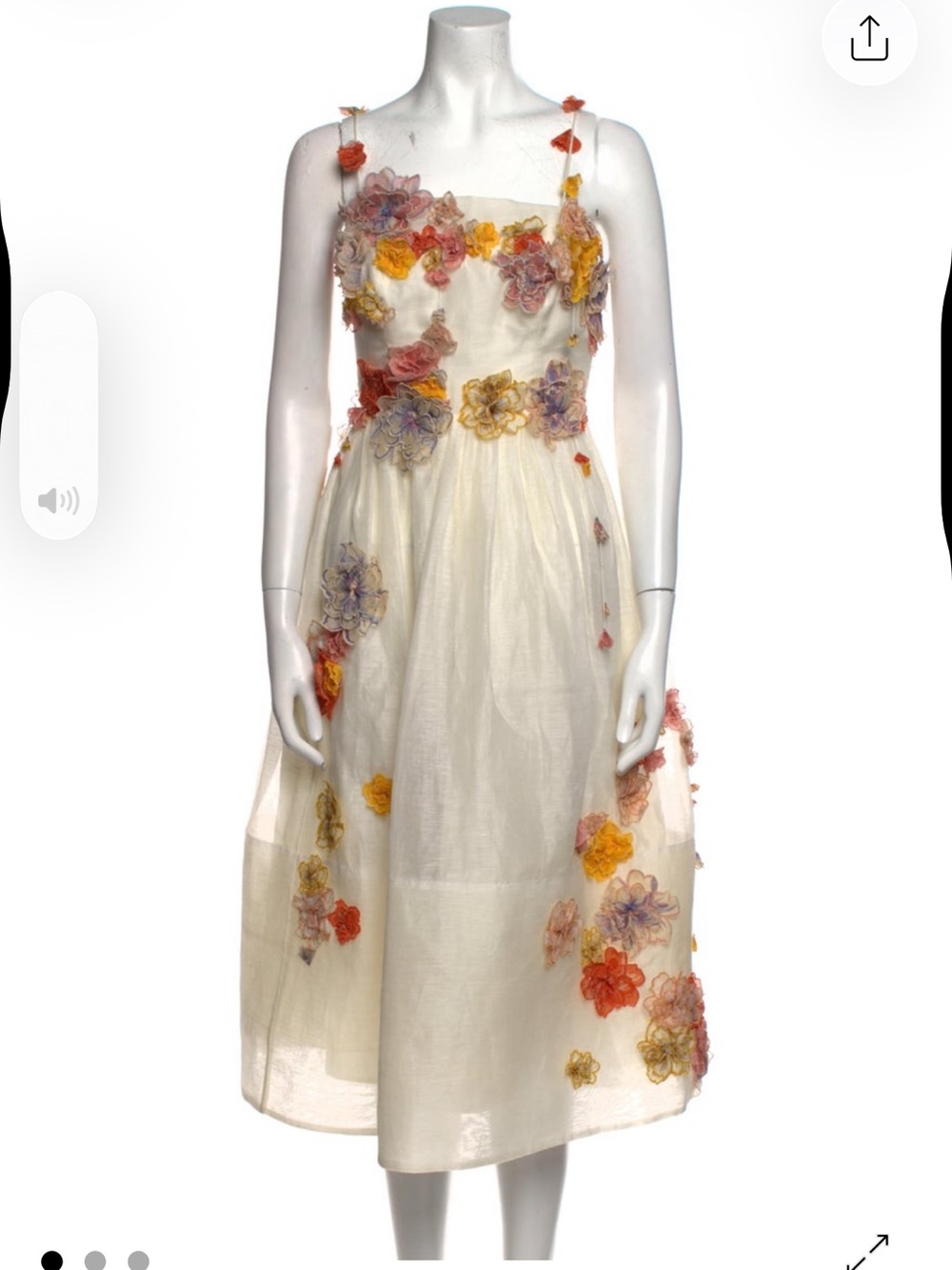 Zimmermann Cream Midi Dress with Pink Yellow Orange Floral Appliqués